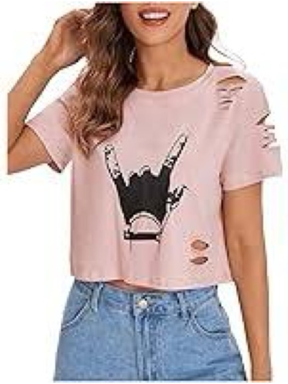 Women's Pink Distressed Graphic Crop Top